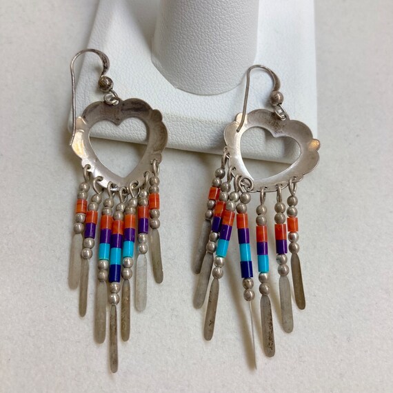 Native American Stamped Hearts Feather Dangles Co… - image 4