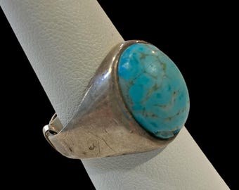 Vintage Mexico Sterling Silver Synthetic Turquoise Ring, Size 9.5