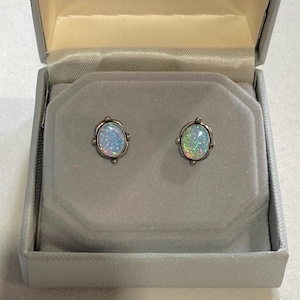 Southwestern Style Oval Opal Sterling Silver Sand Cast Stud Pierced Post Earrings