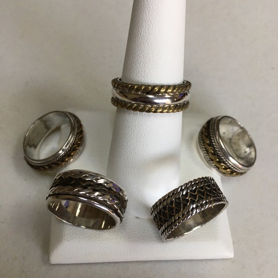 Lot-of-5 No-Stone Two-Tone 925 Sterling Silver Va… - image 3