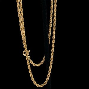 14K Yellow Gold Rope Chain Choker: 2mm Diamond Cut, 16&quot; Vintage Necklace