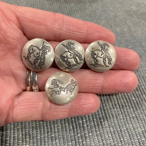 Lot of 4 Southwestern Native American Warrior Stamped Silver Button Covers 3/4 Diameter 12.9g Vintage image 1