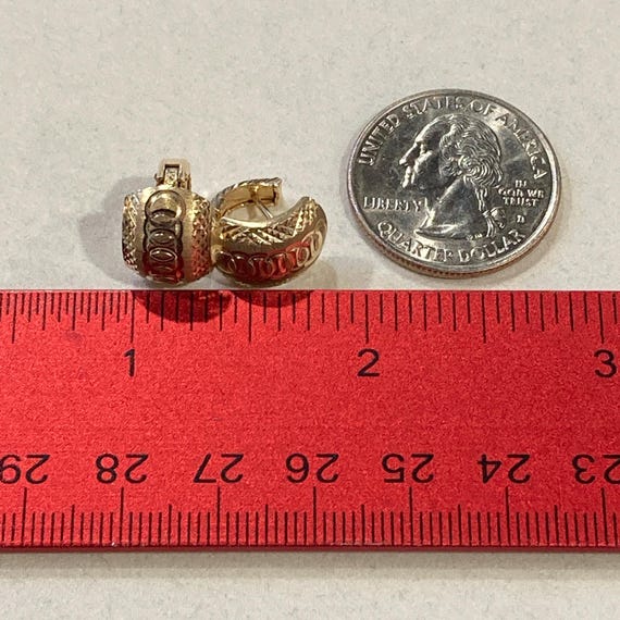 14K Solid Yellow Gold Etched Interlocking Circles… - image 3