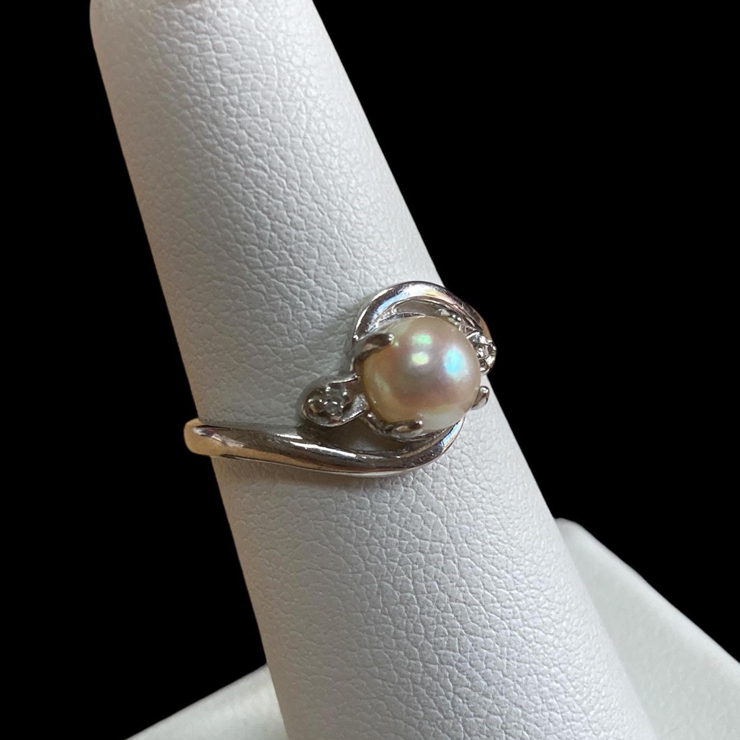10K Solid White Gold KIMBERLY Natural Champagne Pearl Ring Size