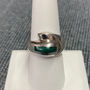Southwestern Malachite Sterling Silver Ring Size 8.5 Vintage Estate