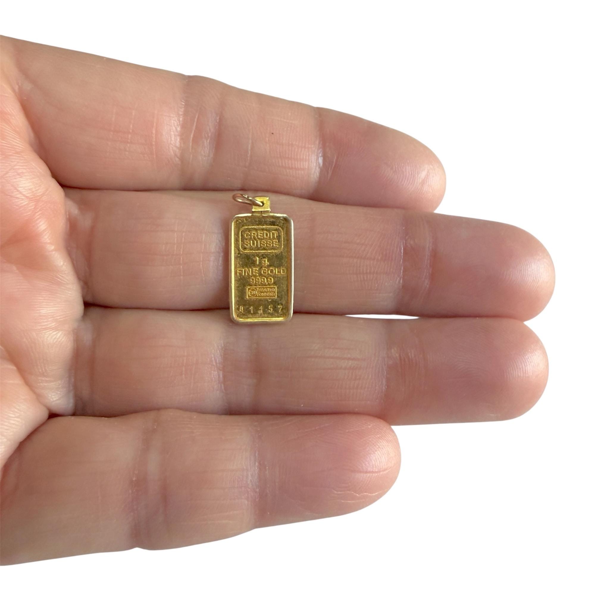 E*u様 ​【純度99.9%】CREDIT SUISSE 24K1g インゴット Vintage Credit Suisse 1g Fine Gold Bar Pendant in 14K Holder - Etsy