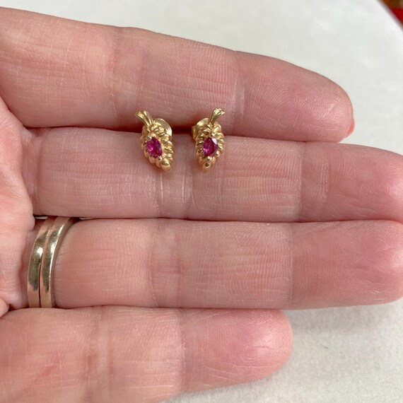 14K Solid Yellow Gold Leaf-shape Ruby Red Gemston… - image 10