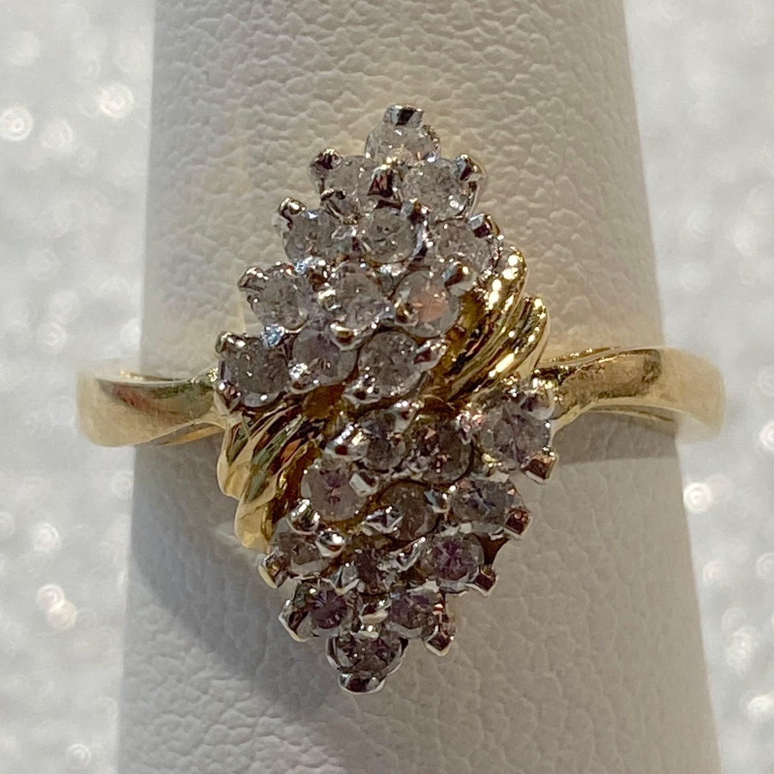 Diamond Cascade Ring 14K Solid Yellow Gold Diamond Waterfall Cluster Cascade Ring Size 5.25 ...