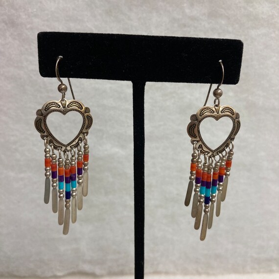 Native American Stamped Hearts Feather Dangles Co… - image 5