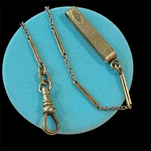 Antique Victorian Link & Bar GF Pocket Watch Chain Watch Fob Dog Clip 6-5/8”