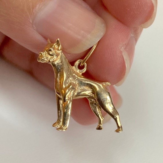 14K Solid Yellow Gold Boxer Canine Pendant Vintage Estate