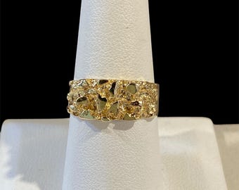 10K Solid Yellow Gold Nugget Ring – Diamond Cut Style For Men, Women & Kids | Size 7 Unisex Band
