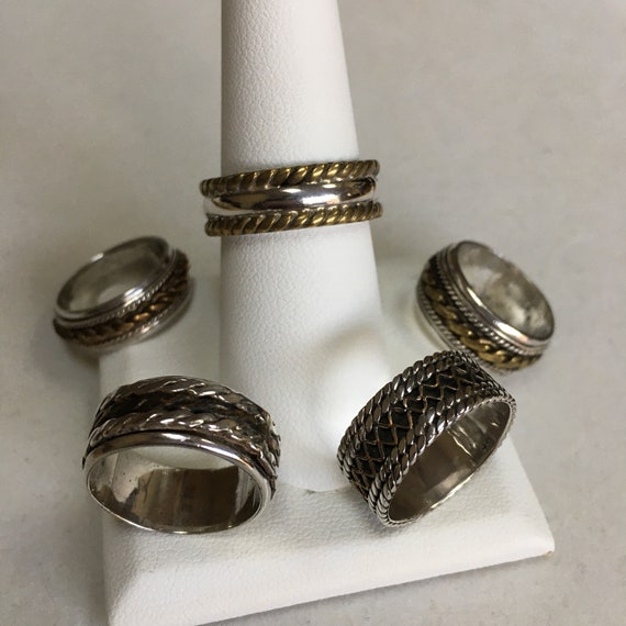 Lot-of-5 No-Stone Two-Tone 925 Sterling Silver Va… - image 1