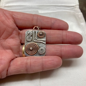 Boho Tribal Style Copper and Silver Swirls Sterling Silver Pendant Vintage Estate