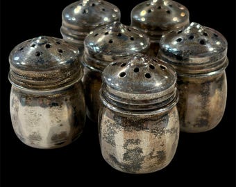 Vintage Set of 6 Sterling Silver Mini Salt Shakers