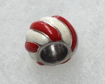 Christmas Peppermint Red & White Round 12mm Swirl Bead Charm