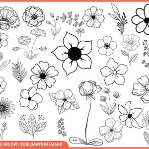 Wildflowers Svg Bundle, Wildflower border Svg, Floral Svg, Flower Meadow Svg, Doodle Flower Svg,Flower Sketch Svg, Flower Line Art,Cut Files