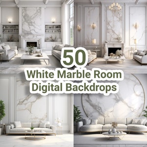 Cenários digitais de sala de mármore branco, sobreposições digitais de retrato de casamento de maternidade, fundo digital de fotografia de estúdio, sobreposições de Photoshop