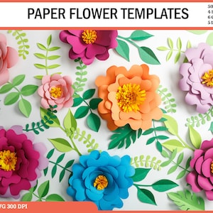 Modelli di fiori di carta SVG, modelli di fiori di carta giganti, Molde de flores de pape, fiori di carta fai da te, modelli di petali di fiori, file tagliati in formato Svg