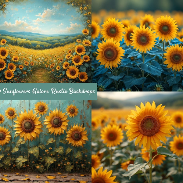 Sunflowers Galore Rustic Backdrops, Sunflower Digital Background for Photoshop, Photoshop Composites, Studio Photo Backdrop Composite