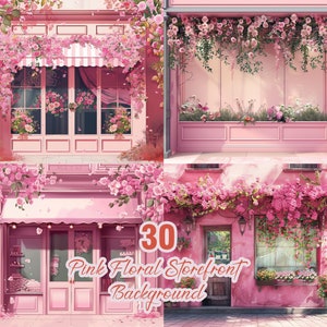 Pink Floral Storefront Background, Floral Wall Scene, Maternity Overlay, Toddlers Girls, Pets, Candy Shop Backdrop, Photoshop Composite