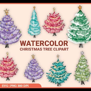 Watercolor Christmas Tree Clipart, Painted Tree Clipart, Christmas Illustrations, Christmas Tree Png,  PNG Graphics, Instant Download SVG