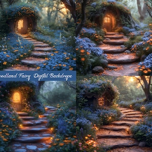 Woodland Fairy Steps Digital Backdrops, Fairies Steps Forest Digital Backdrop Photography Composite, Spring Outdoor Portrait Photoshoot