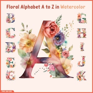 Alfabetos Florais Em Aquarela Png, Letras Florais Png, Nome Floral Monograma Png, Clipart De Monograma De Flor, Pacote De Alfabeto, Sublimação Png