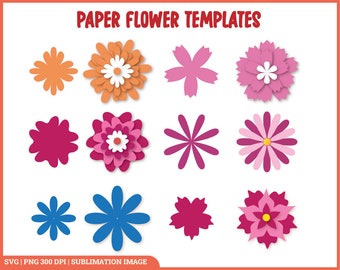Plantilla de flor de papel pequeña svg, plantilla de pétalo de flor de papel svg, plantilla de flor de papel diy, patrón de flores svg, svg floral, archivos de corte de flores