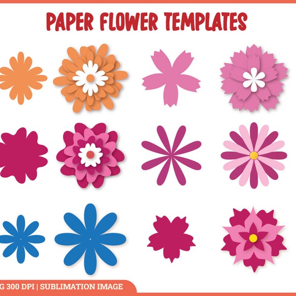 Small Paper Flower Template Svg, Paper Flower Petal Template Svg, DIY Paper Flower Template, Flower Pattern Svg, Floral Svg,Flower Cut Files