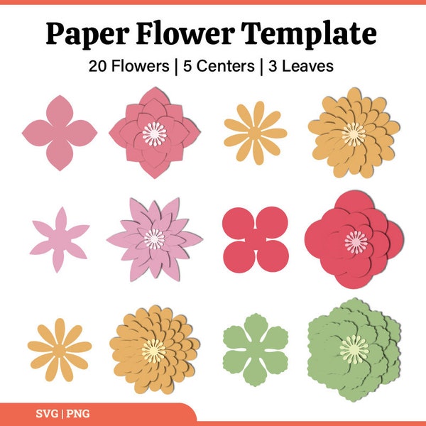 Paquete SVG de flores de papel pequeño, SVG de flores, plantilla de flores, flores de papel, svg de flores 3d, svg floral, silueta de flores svg fleur, archivos cortados