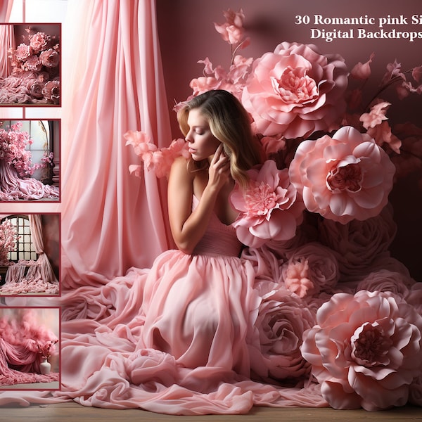 Romantic Pink Silk Digital Backdrops, Maternity Boudoir Digital Backdrop Overlays, Studio Photography Digital Backdrop, Photoshop Overlays