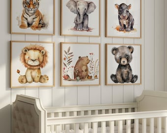 Safari Nursery Decor, Set of 10 Prints, Safari Nursery Prints,Boho Nursery Wall Art,Safari Baby Animal Prints, Nursery Gift,Digital Download