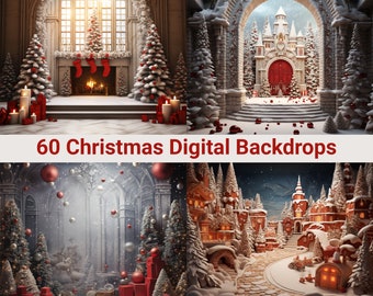 Christmas Digital Backdrops, Festive Holiday Background for Photoshop, Winter Scene Overlay, Perfect for Portraits & Holiday Cards,Png Files