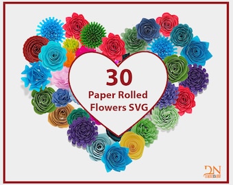 Flor enrollada Svg / Flor 3d Svg / Flor de papel Svg / Flor de boda Svg / Plantilla de flor de papel / Floral Svg / Paquete de flores Svg Archivos de corte