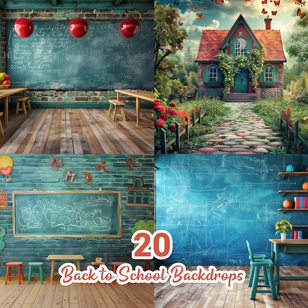 Back To School Digital Backdrops, Middle School Backgrounds For Teenagers, Chalkboard Classroom Photography Props Overlays, Photo Graduation