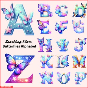 Alfabetos De Borboleta Png, Estrelas Espumantes Alfabetos De Borboleta Png, Alfabeto Clipart, Adesivo De Borboleta Png,Letras Decorativas Borboletas Png