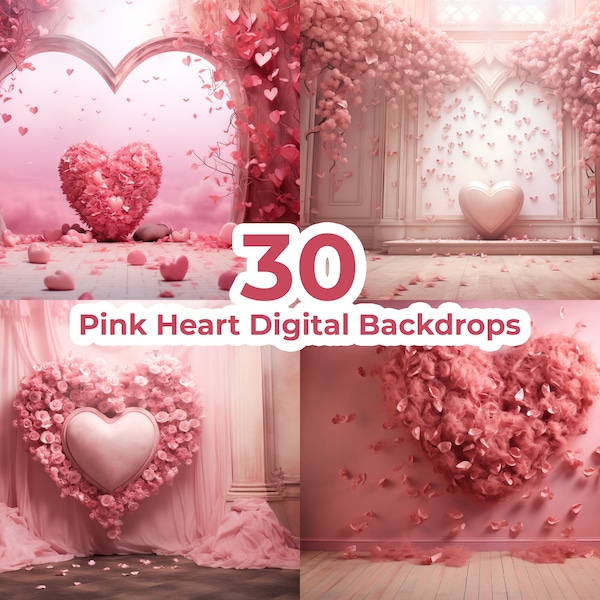 Pink Heart Digital Backdrops,Photoshop Overlays, Maternity Backdrop Overlays, Photography Digital Background,Studio Backdrops Floral Balloon