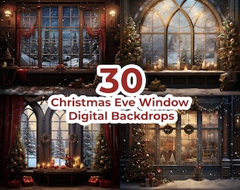 Christmas Eve Window Digital Backdrops, Studio Backdrops, Holiday Winter Backdrops, Photoshop overlays, Kids Photography Digital Backgrounds