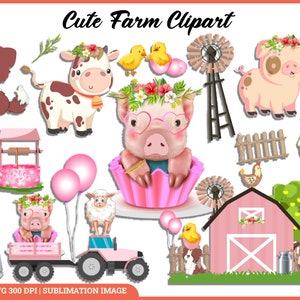 Cute Farm Clipart, Farm Animals Watercolor Digital Clipart, Cute Farm Elements Png, Cute Farm Elements Svg, Farm Animals Png, Watercolor Png