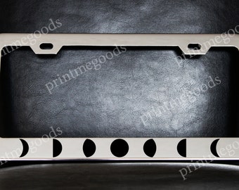 Moon Phases License Plate Frame, Custom Made of Chrome Plated Metal