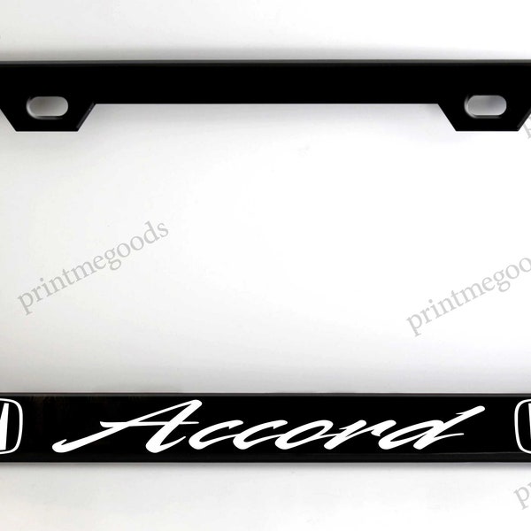 Honda Accord Black License Plate Frame, Custom Made of Powder Coated Metal