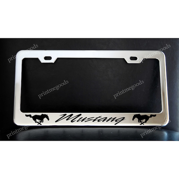 Cadre de plaque d’immatriculation Mustang, fabriqué sur mesure en métal chromé