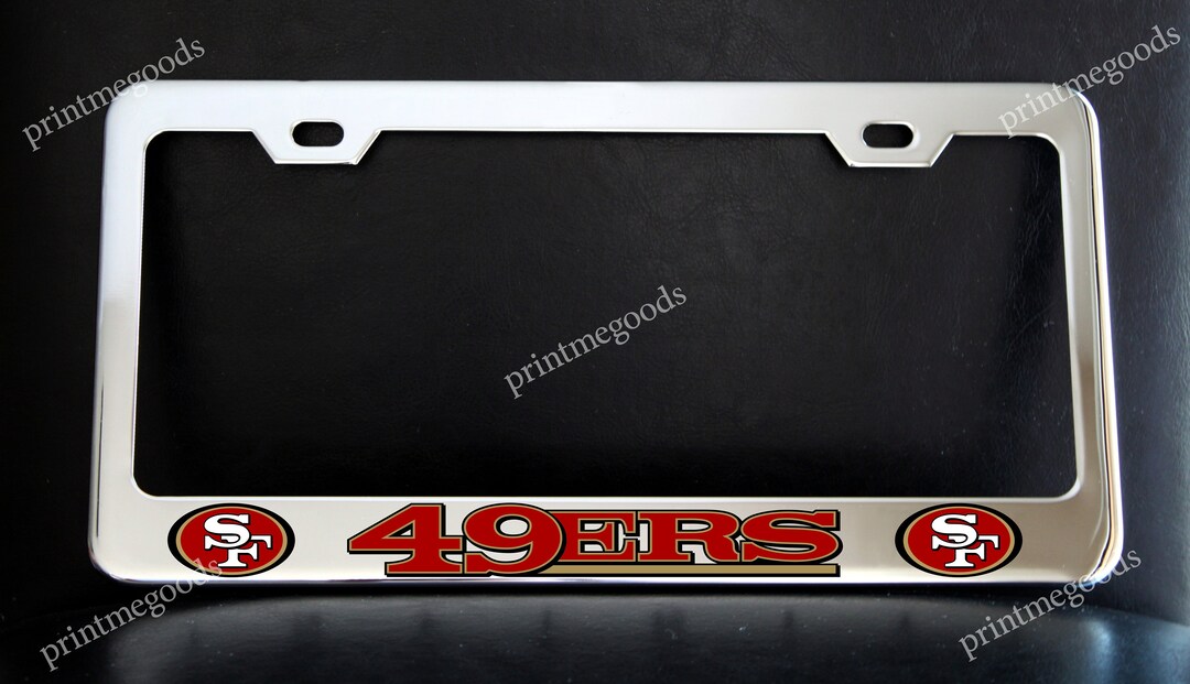thumbnail image 2 of San Francisco 49ers Chrome License Plate Frame – Metal, Fits Front Or Rear – Made In USA 2 of 5