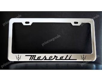 Maserati Saetta Logo License Plate Frame Custom-Made of Chrome Plated Metal