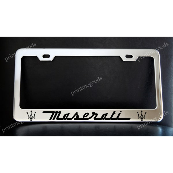 Maserati Saetta Logo License Plate Frame Custom-Made of Chrome Plated Metal