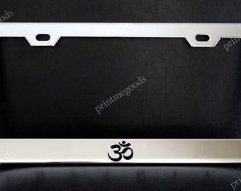 OM AUM License Plate Frame, Custom Made of Chrome Plated Metal