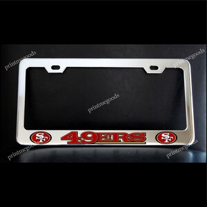 San Francisco 49ers Chrome License Plate Frame – Metal, Fits Front Or Rear – Made In USA