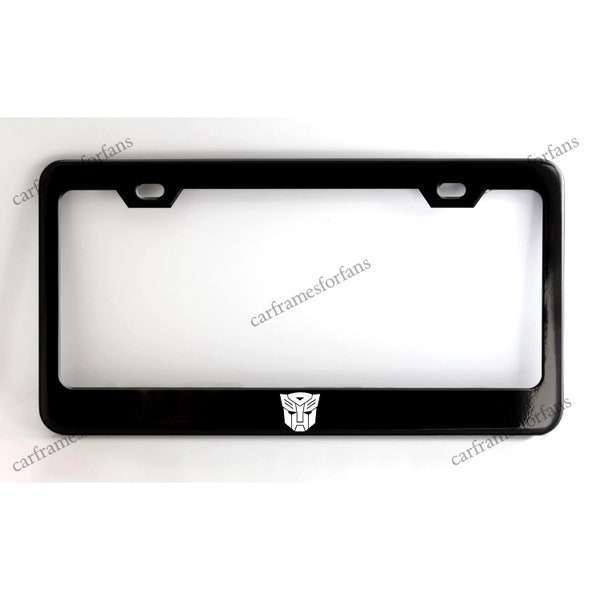 AUTOBOTS Logo Black License Plate Frame, Custom Made of Powder Coated Metal