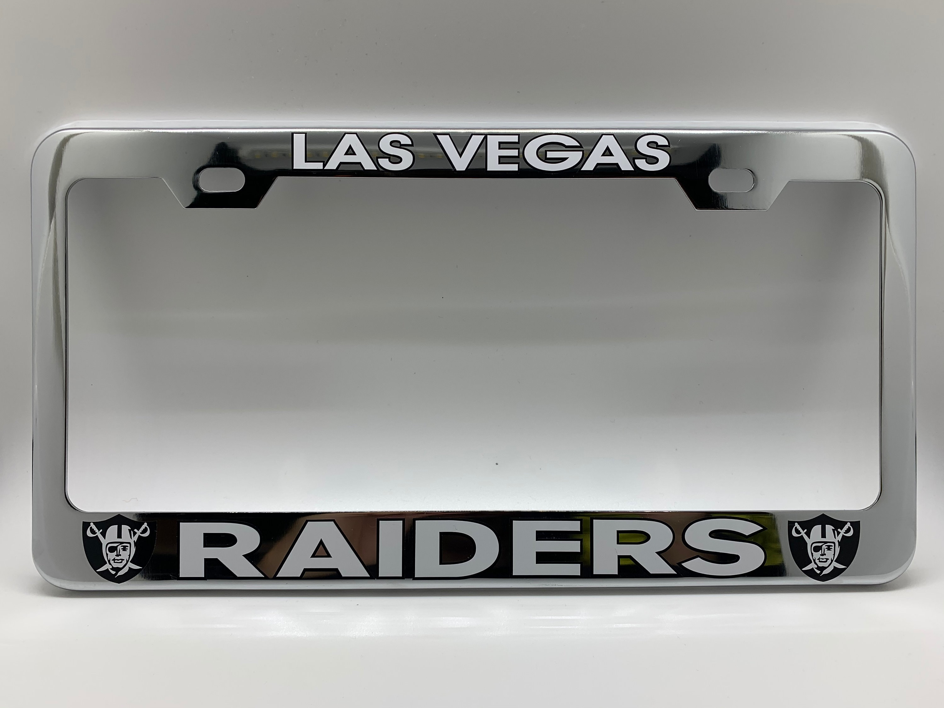 Rico NFL Las Vegas Raiders Premium Long Lasting Anodized Chrome Plated Zinc  Alloy Team License Plate Frame - 2 Screw Hole Tag Holder